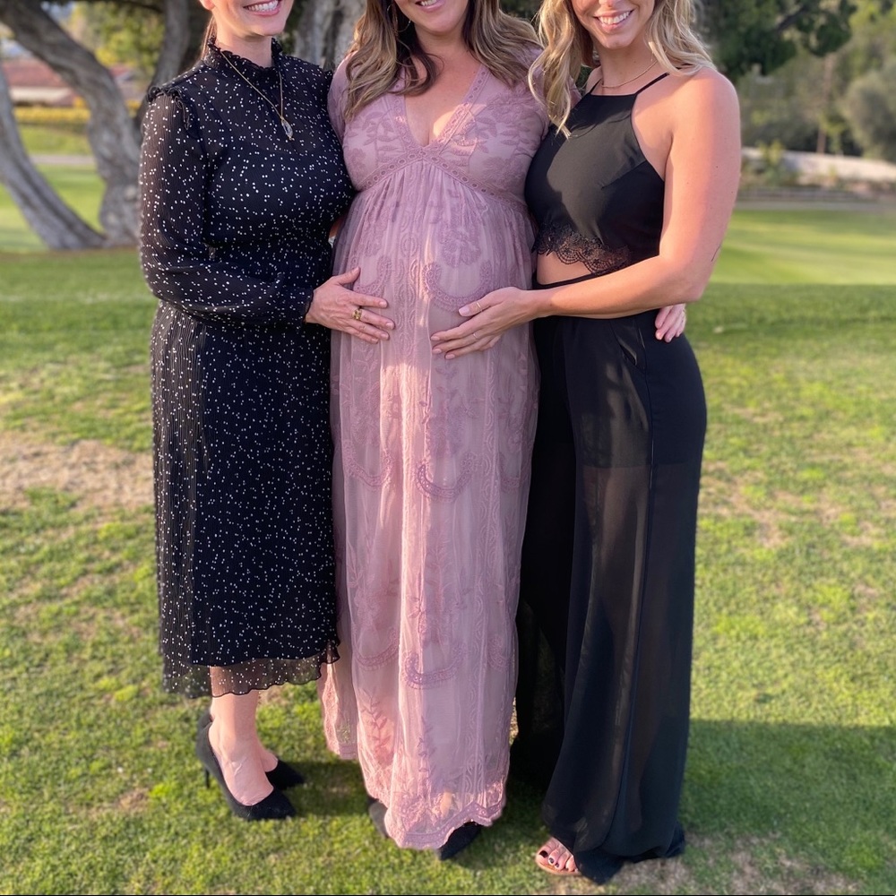 Mauve Lace Mesh Overlay Maternity Maxi Dress